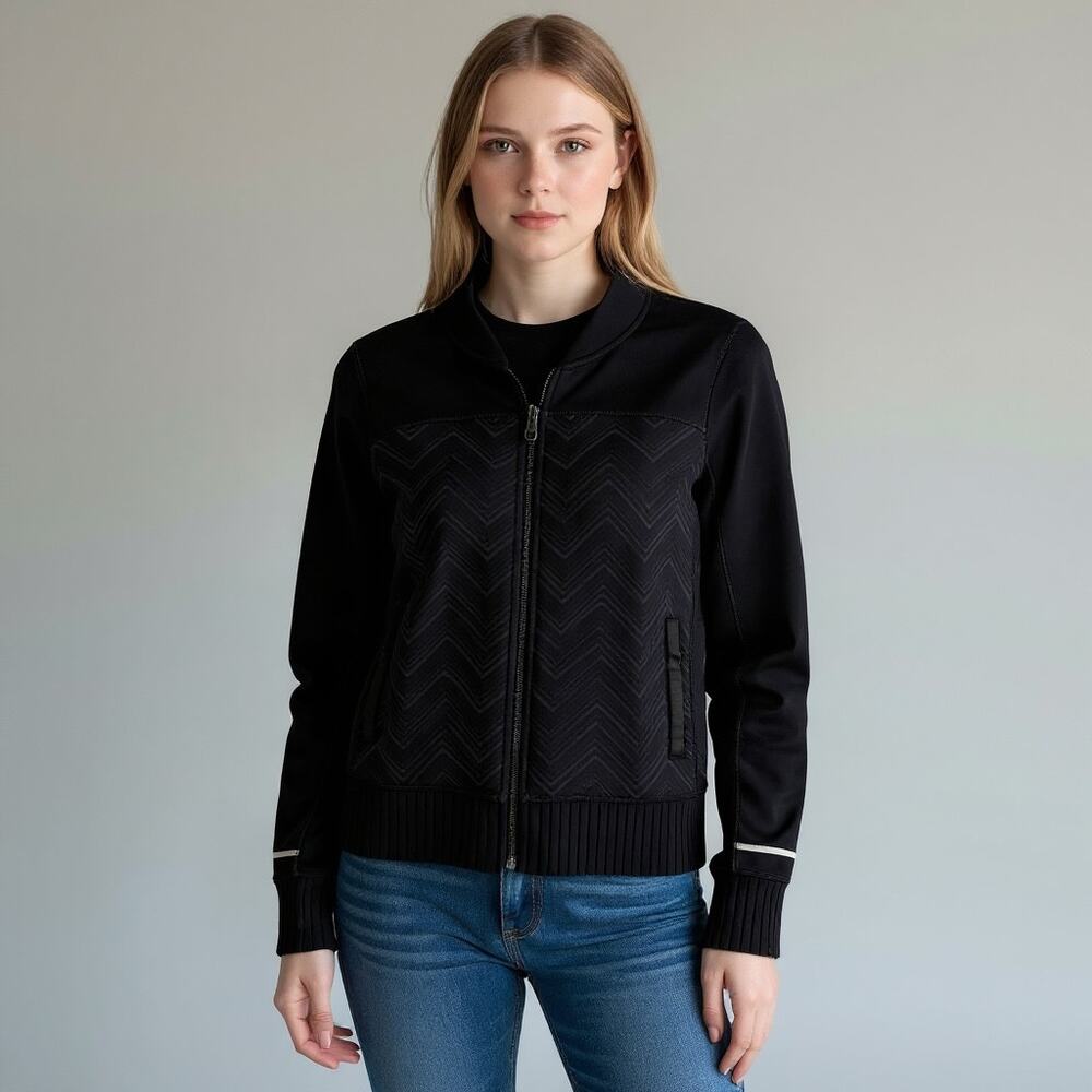 Ivivva Lululemon Chevron Scuba Bomber Jacket Girl's Sz 14 Black Full Zip
